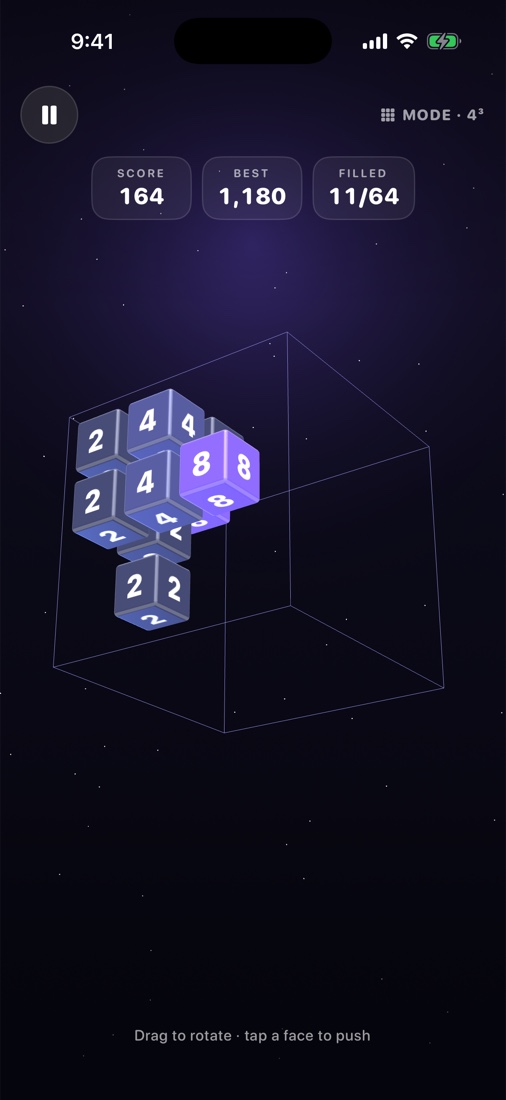 A dense ByteCube board climbing the color ramp through 8, 16 and beyond